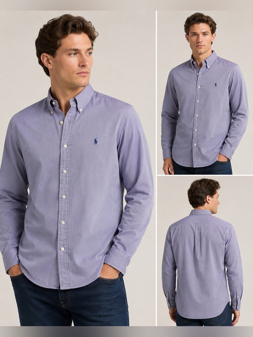 Polo by Ralph Lauren Men's Button-Down Shirt - Lavender with Navy Logo